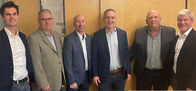 From left to right: Corentin Philippe (VP M&A Tournaire), Bruno Morin (Co-Founder InovaWeld), Bruno Desrosiers (COO InovaWeld), Vincent Monziols (CEO Tournaire), Michel Levesque (Co-Founder InovaWeld), Damien Canac (VP Business & Innovation Tournaire)